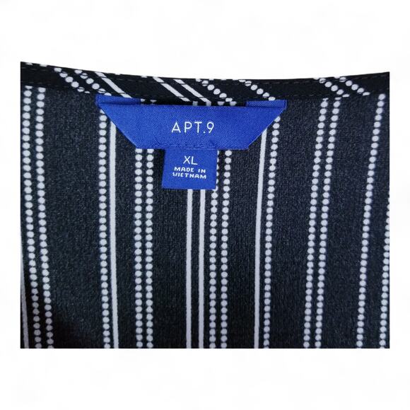 APT 9 Jumpsuit Wide Leg Surplice Wrap Tie Front Long Sleeve Black & White - XL - Picture 9 of 12